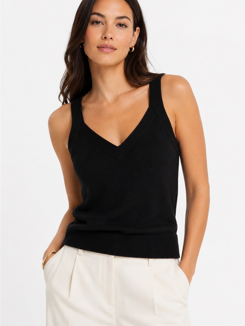 Banana Republic Factory Black Ramie Blend V Neck Sweater Tank Top XL